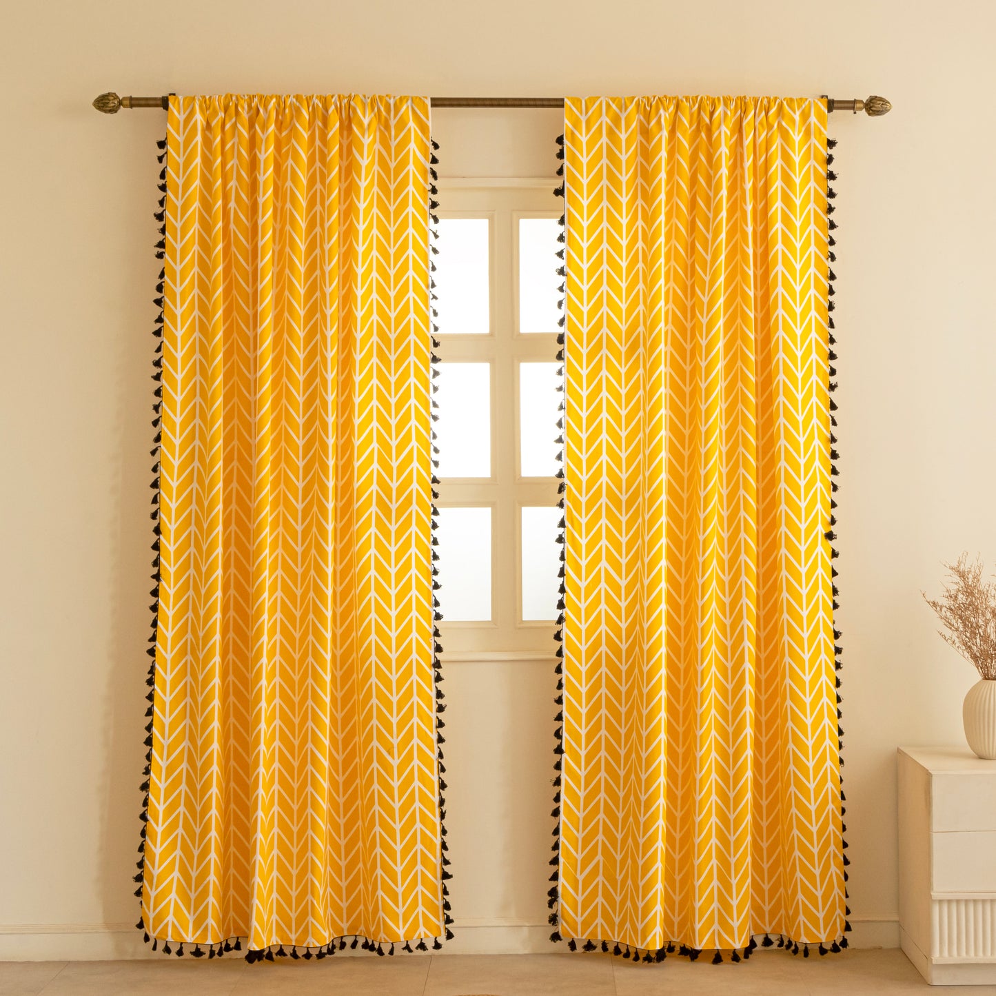 Imprimer Handpicked Aztec - Printed Semi Blackout Rod Pocket Curtain (Yellow)