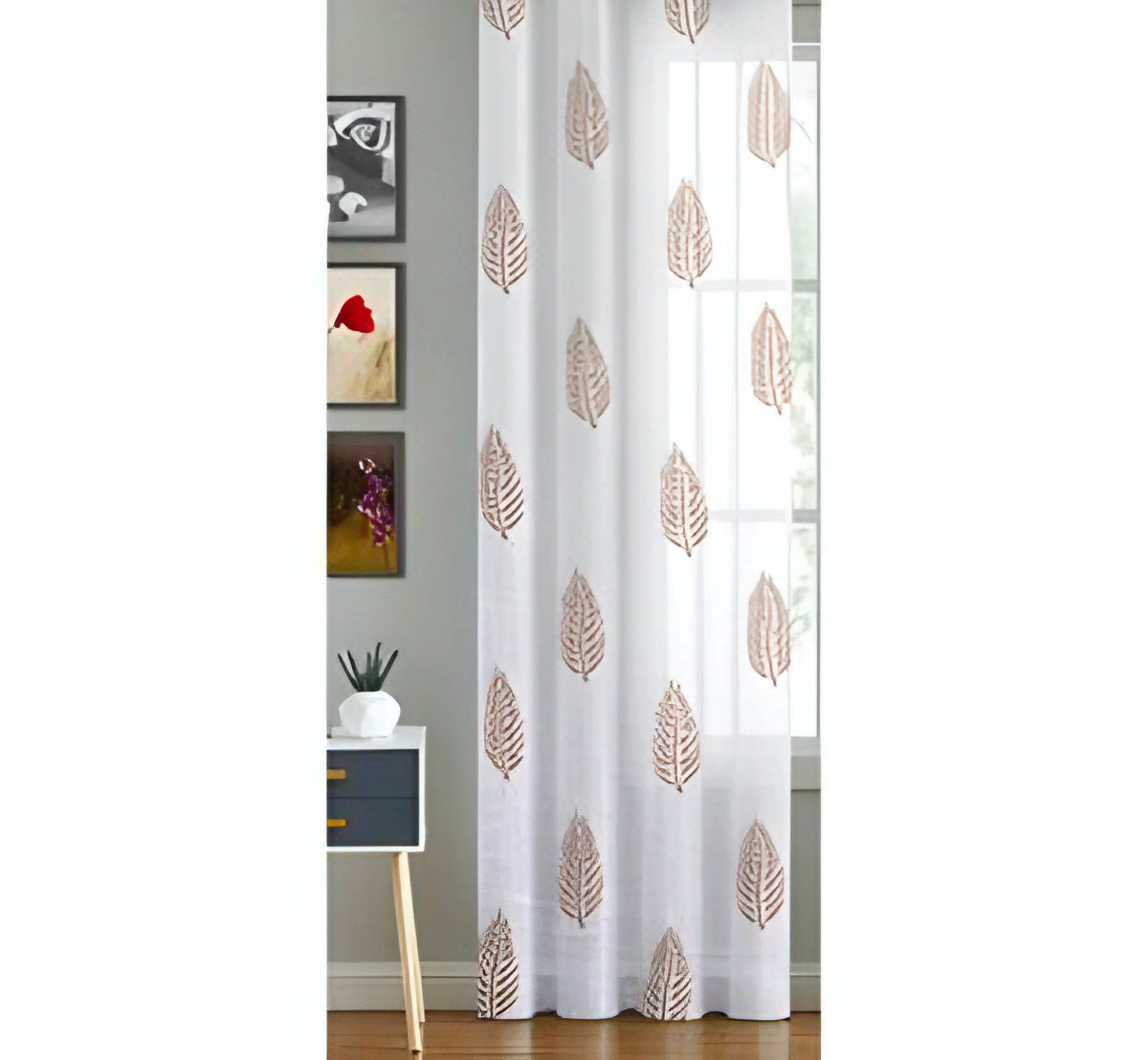 Cotton Printed Sheer Curtain (Mustard Leaf)