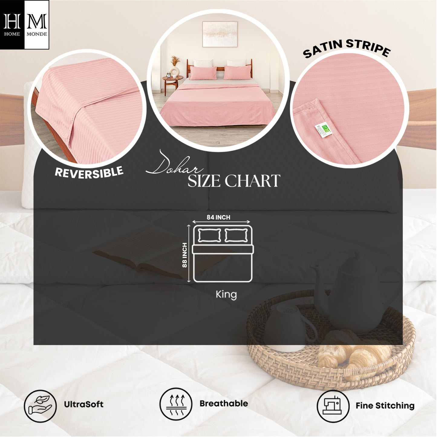 Breton Doze - Satin Stripe Reversible Dohar Blanket (Dark Blue)