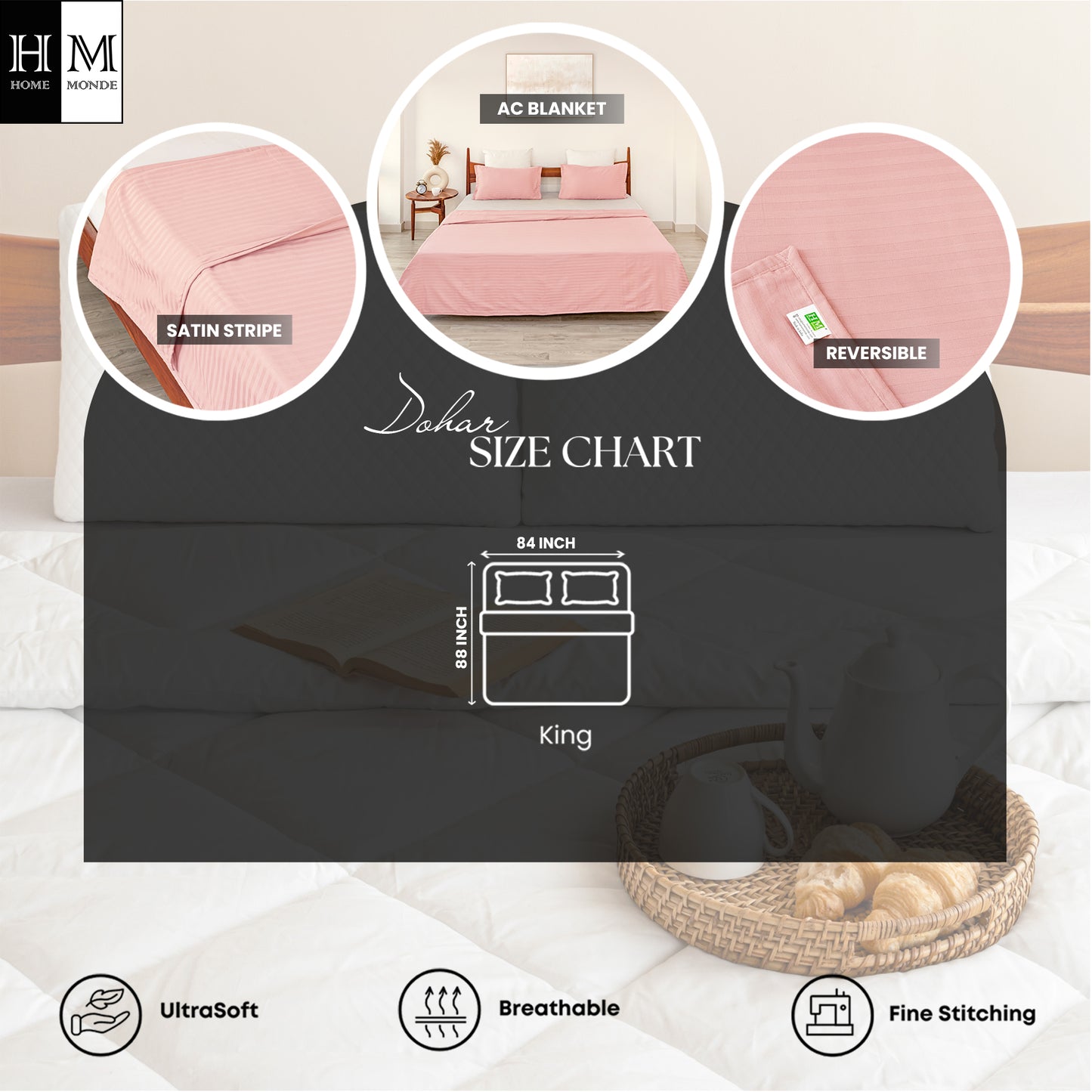 Breton Doze - Satin Stripe Dohar Blanket (Taupe)