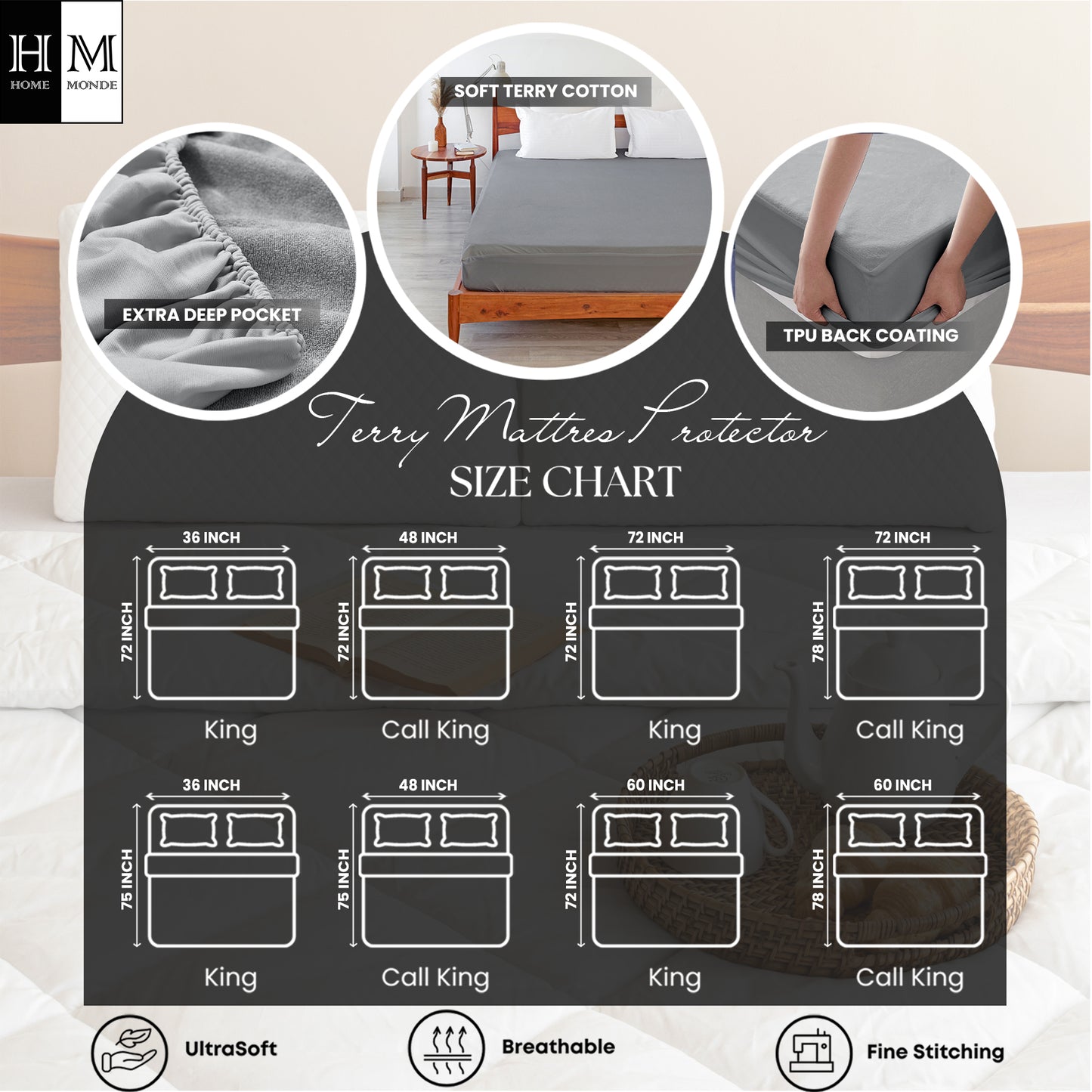 Fort - Terry Solid Mattress Protector (Navy Blue)