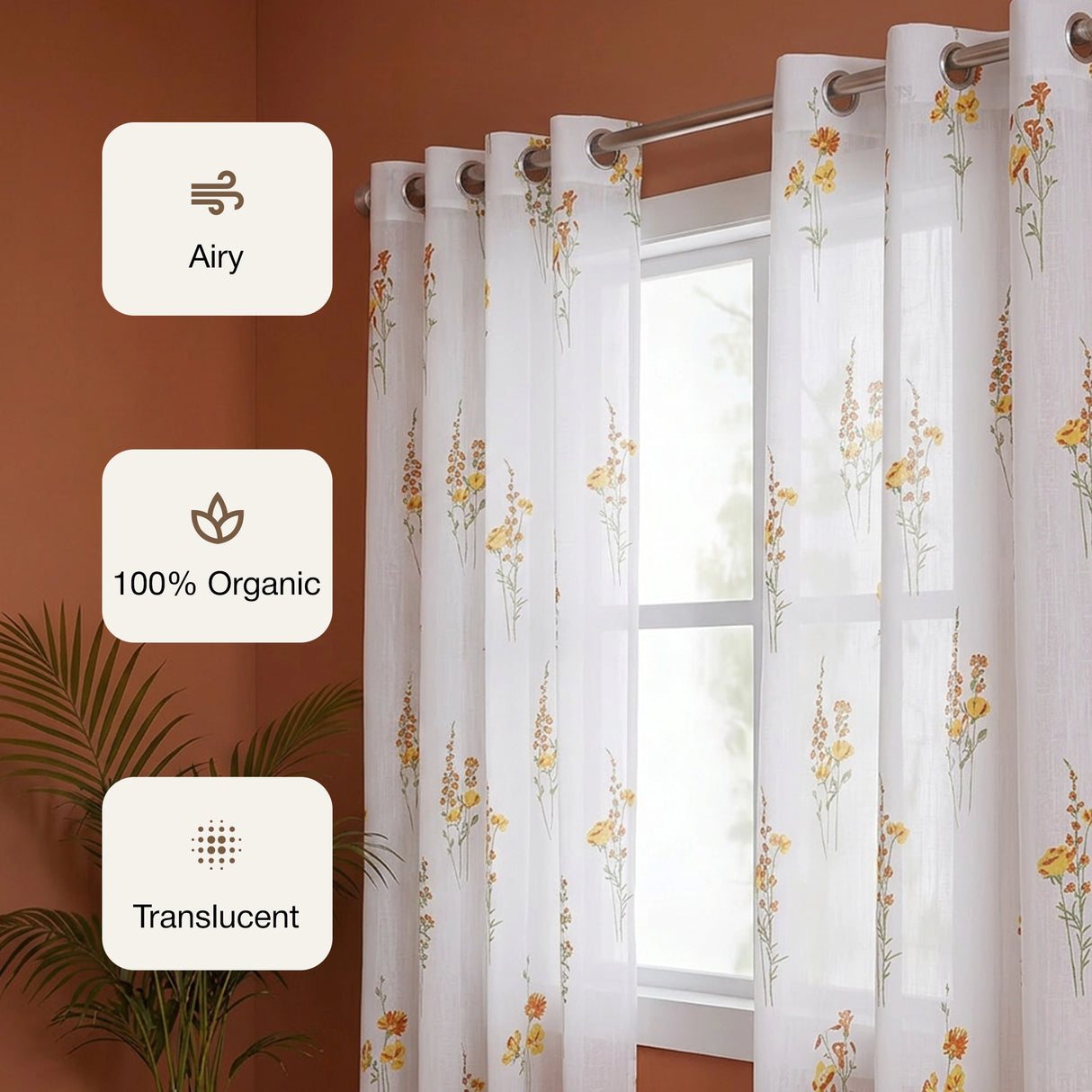 Opulent Bloom Printed Eyelet Sheer Curtain