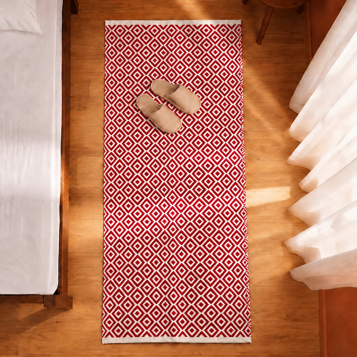Tessitura Confetti - Diamond Cotton Rug (Red & White)