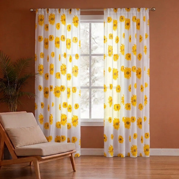 Imprimer Blooming Sunflowers - Printed Rod Pocket Sheer Curtain