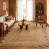 Natural Scalloped Jute Area Rug - Rectangular