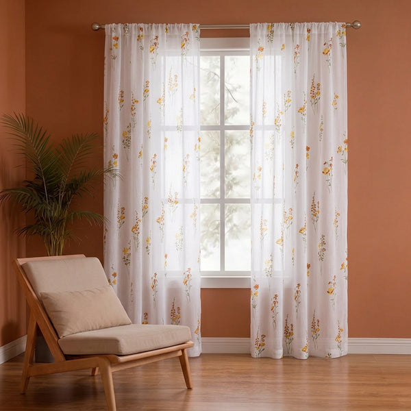Opulent Bloom Printed Rod Pocket Sheer Curtain