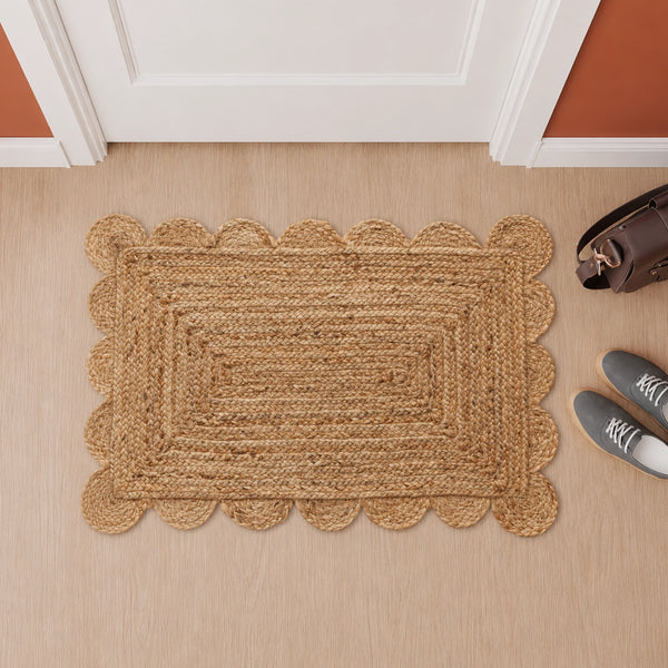 Natural Scalloped Jute Area Rug - Rectangular