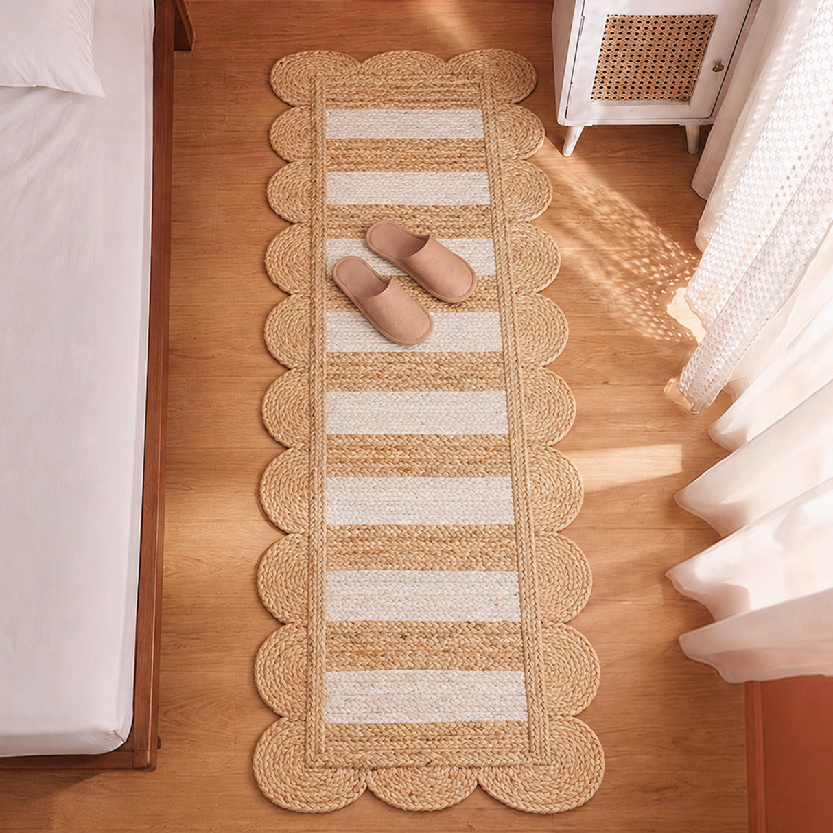 Scalloped Stripe Jute Area Rug - Rectangular