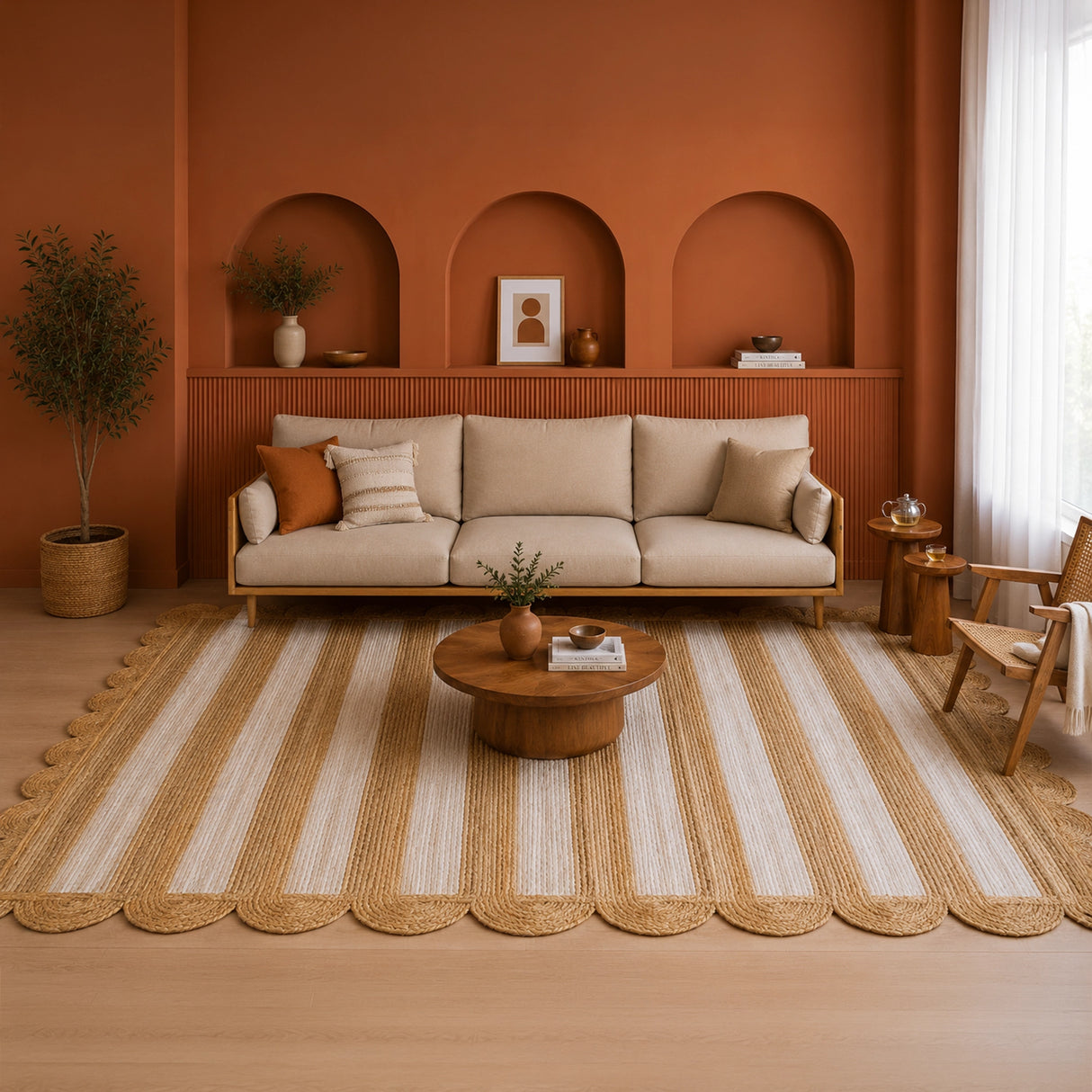 Scalloped Stripe Jute Area Rug - Rectangular