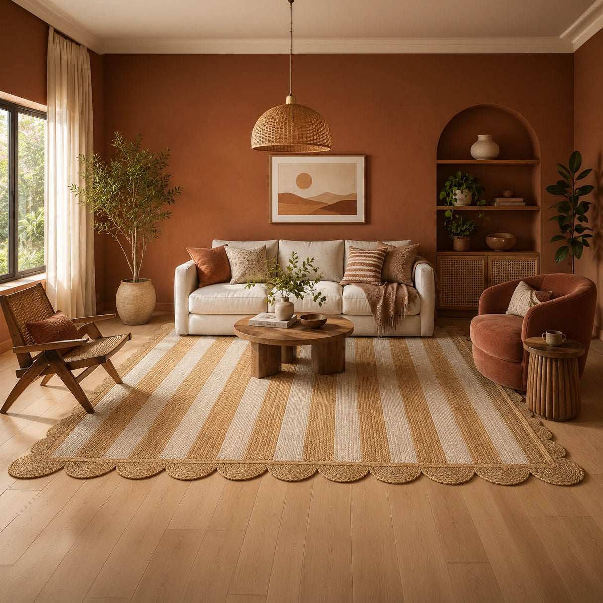 Scalloped Stripe Jute Area Rug - Rectangular