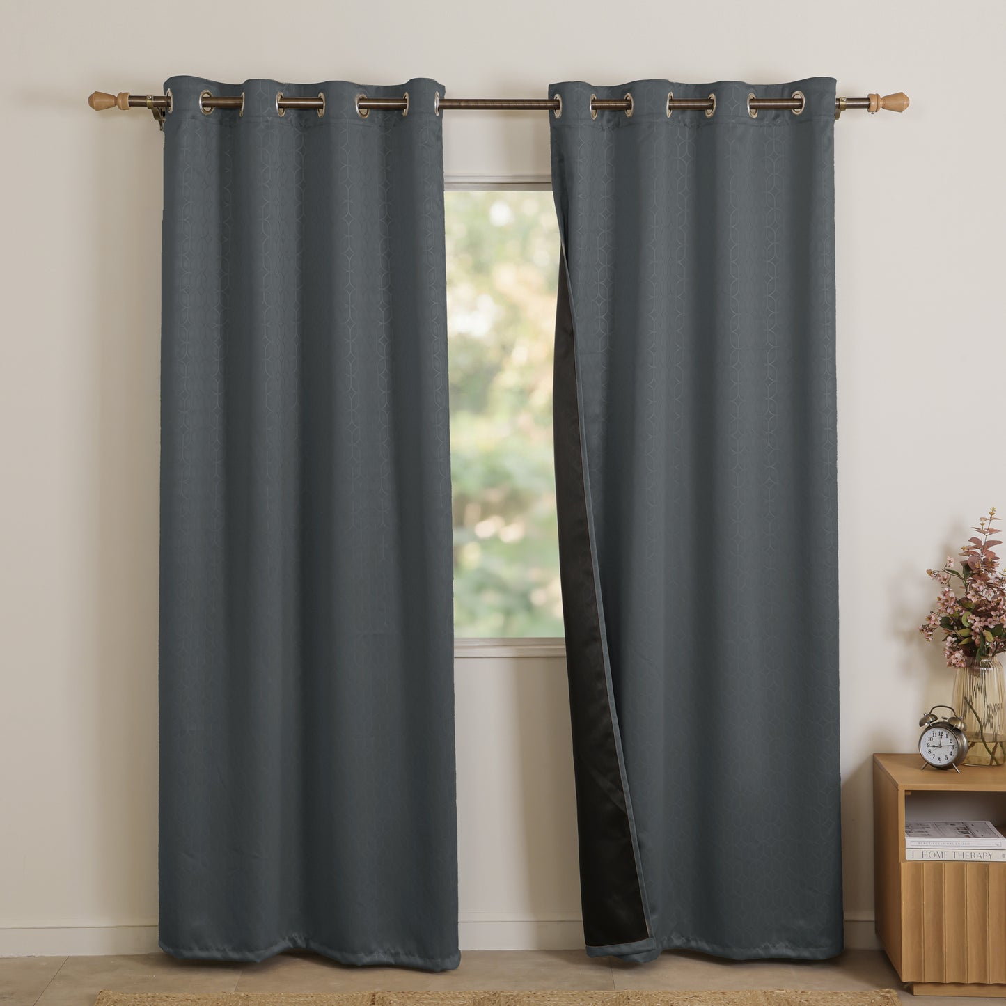 Grey Solid Eyelet Curtain
