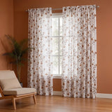 White Floral Velora Wines Rod Pocket Printed Sheer Curtain