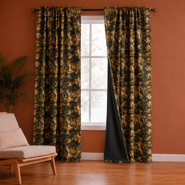 Imprimer Abstract - Rod Pocket DP Blackout Curtain (Black & Mustard)