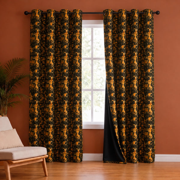 Imprimer Abstract - Digital Printed Blackout Curtain (Black & Mustard)