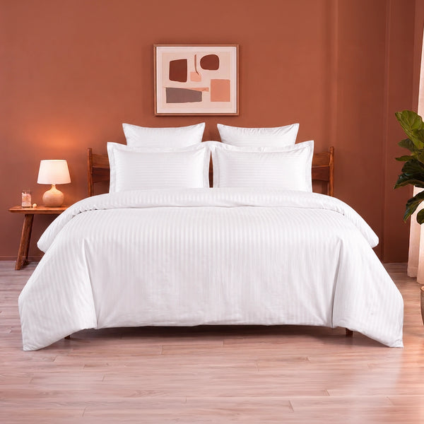 Breton Mellow - Satin Striped Duvet Cover (White)