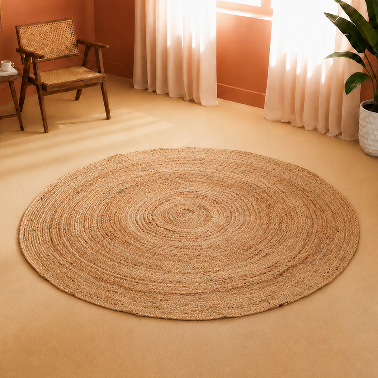 Solid Braided Jute Area Rug - Round