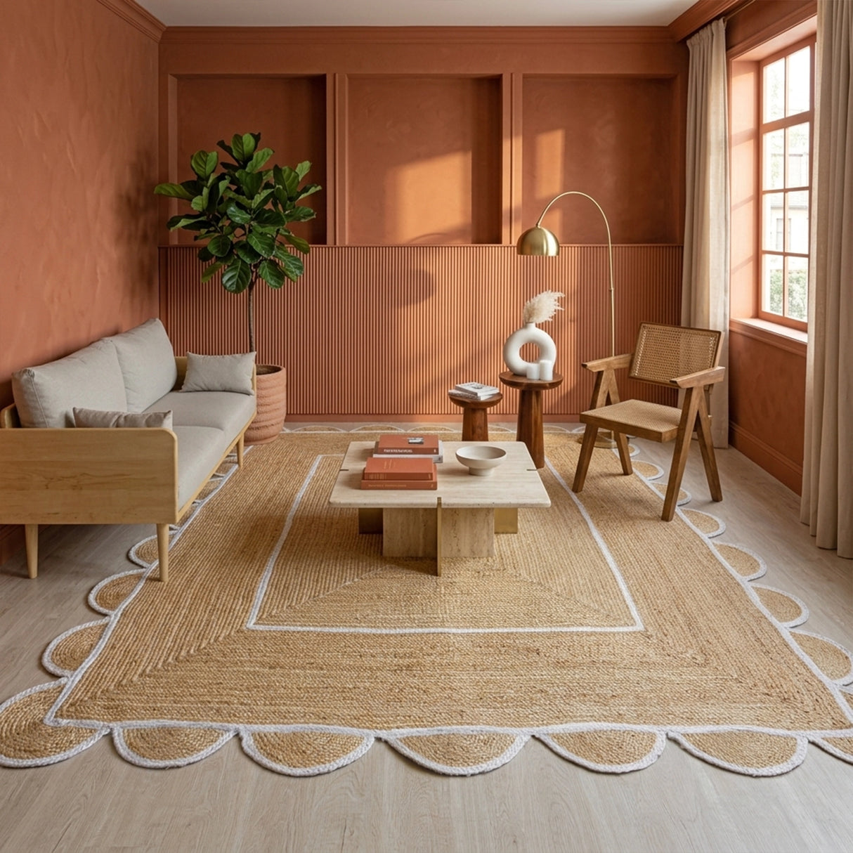 Scalloped Border Jute Area Rug - Rectangular