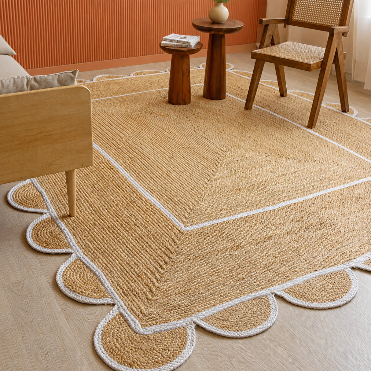 Scalloped Border Jute Area Rug - Rectangular