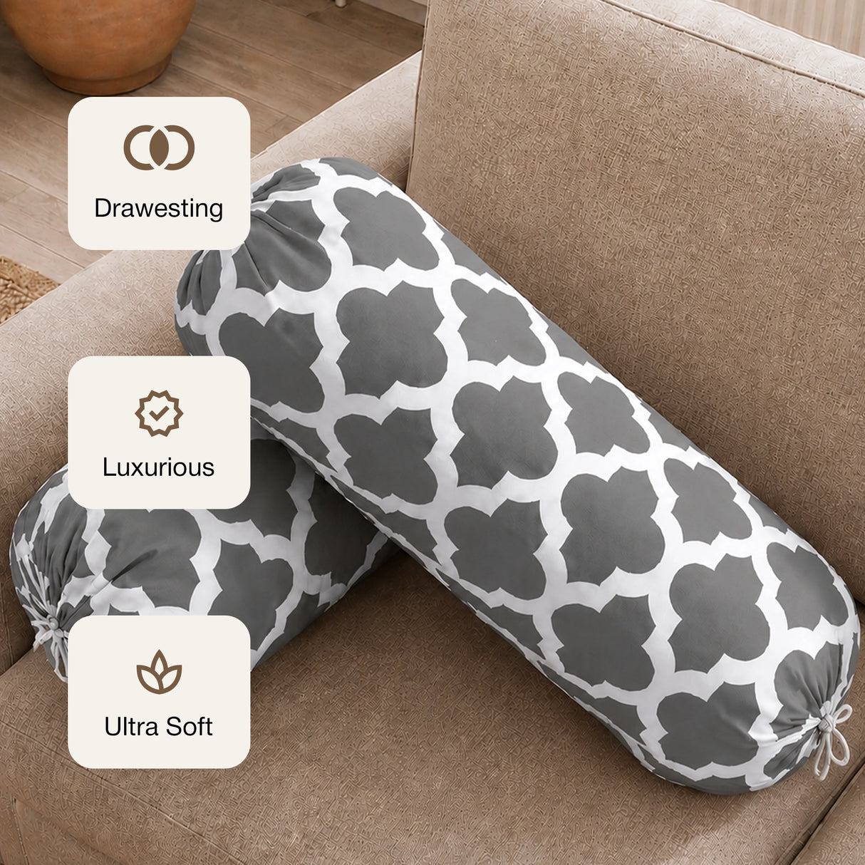 Imprimer Quatrefoil - Printed Bolster Cover (Grey)