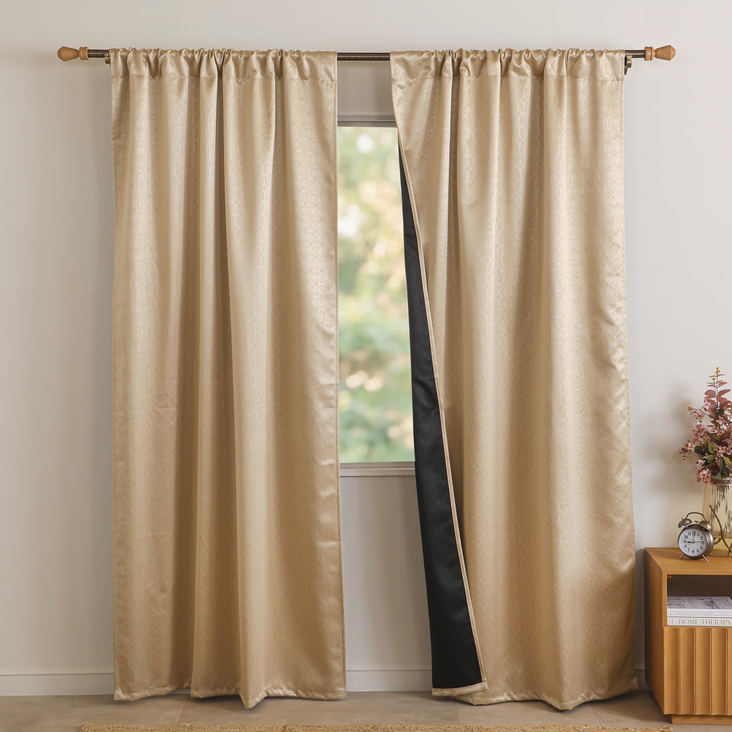 Beige Rod Pocket Solid Curtain