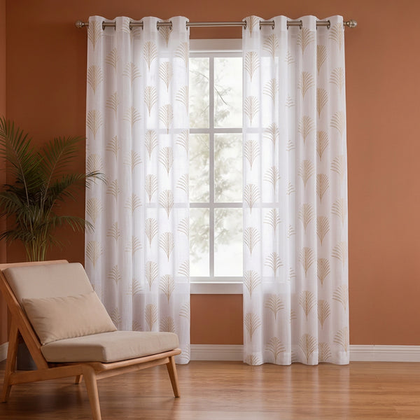 Imprimer Palmetto Plume - Gold Tree Printed Eyelet Sheer Curtain