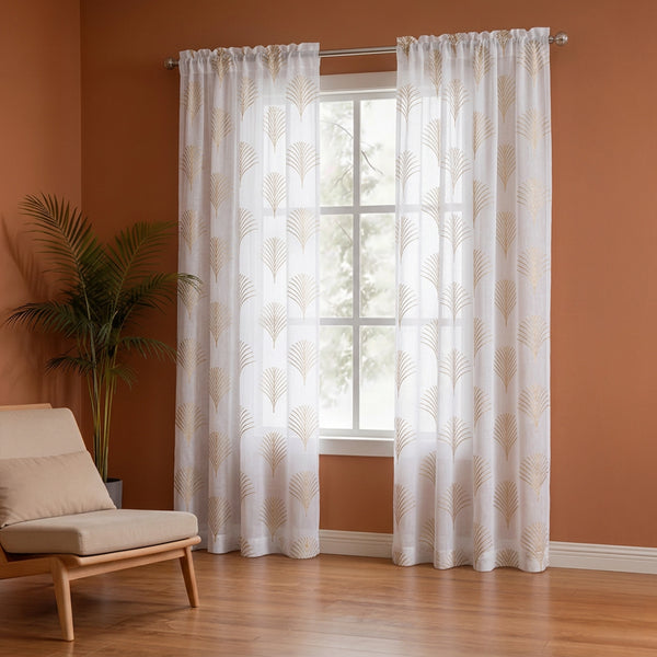 Imprimer Palmetto Plume - Gold Tree Printed Rod Pocket Sheer Curtain