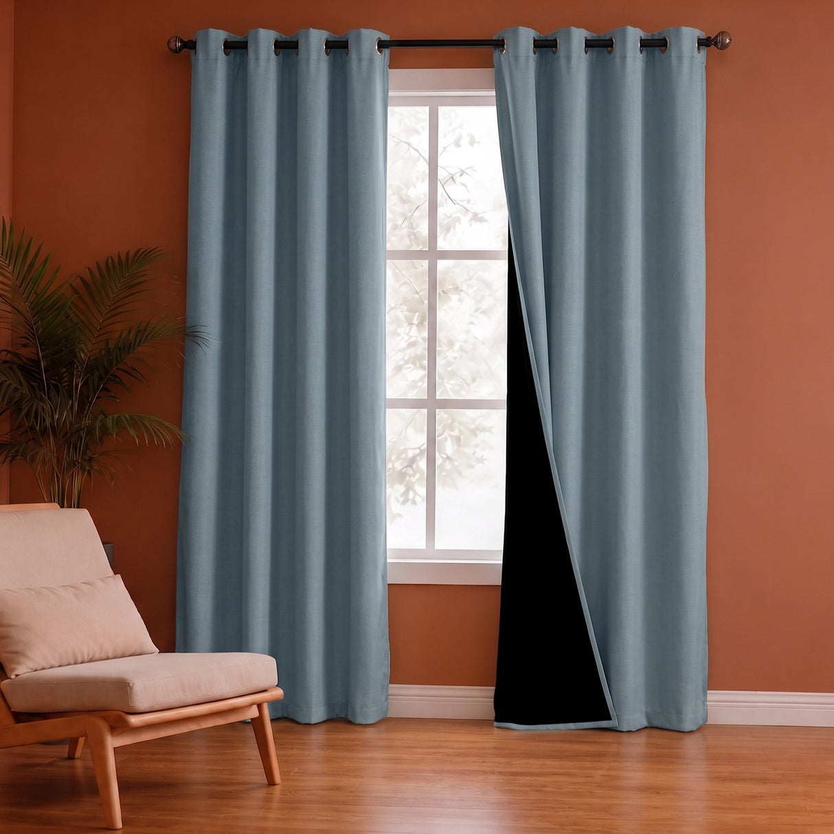 Fort Essential Abstract - Eyelet Black Backing Blackout Curtain (Grey)