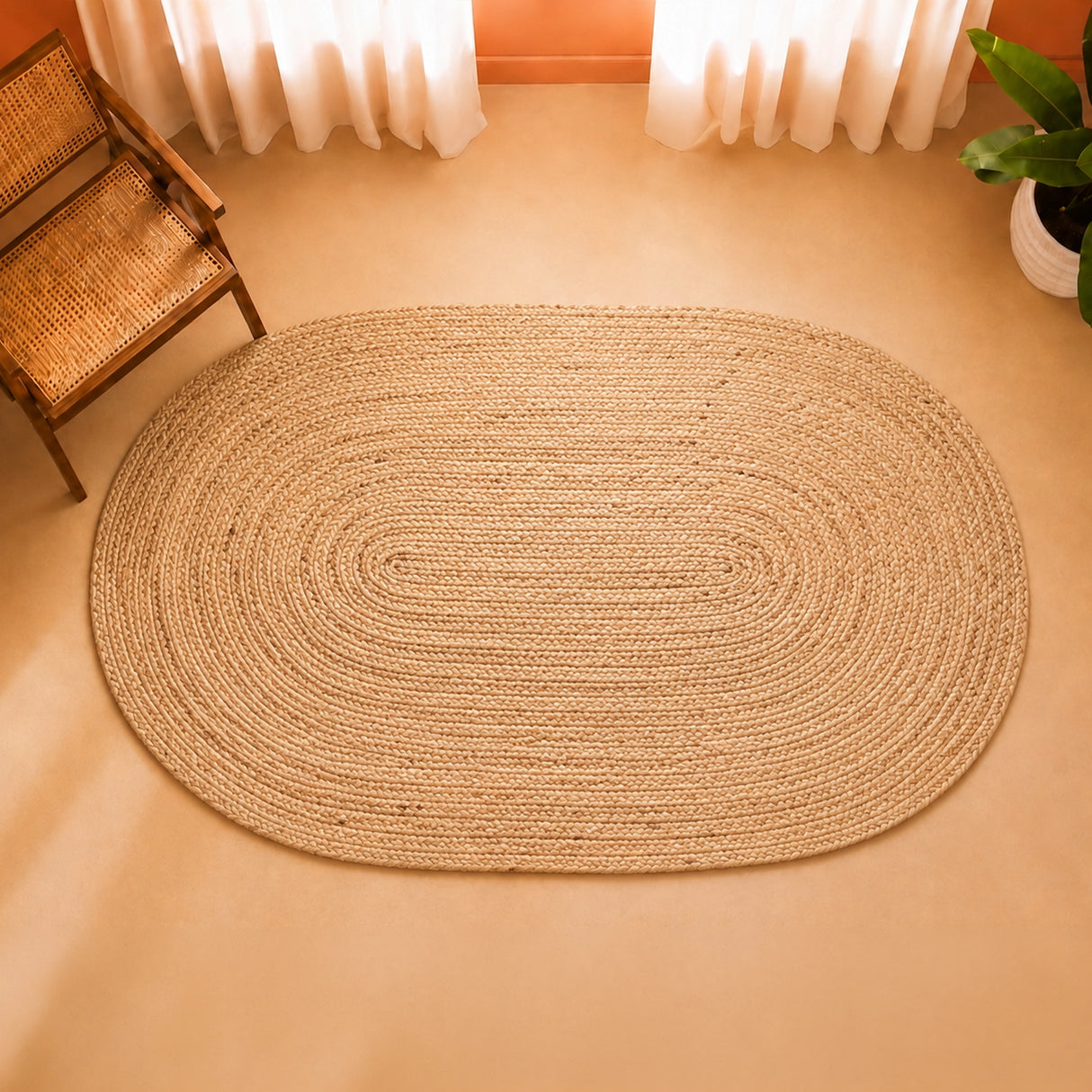 Solid Braided Jute Area Rug - Oval