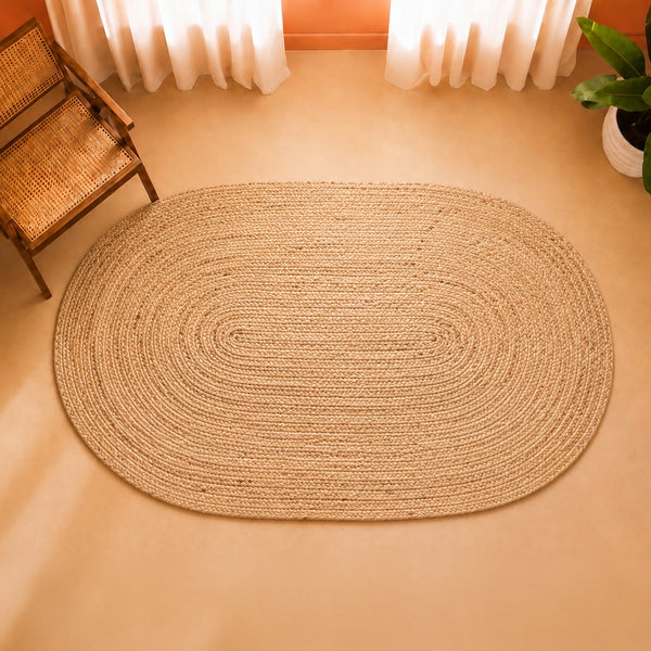 Solid Braided Jute Area Rug - Oval