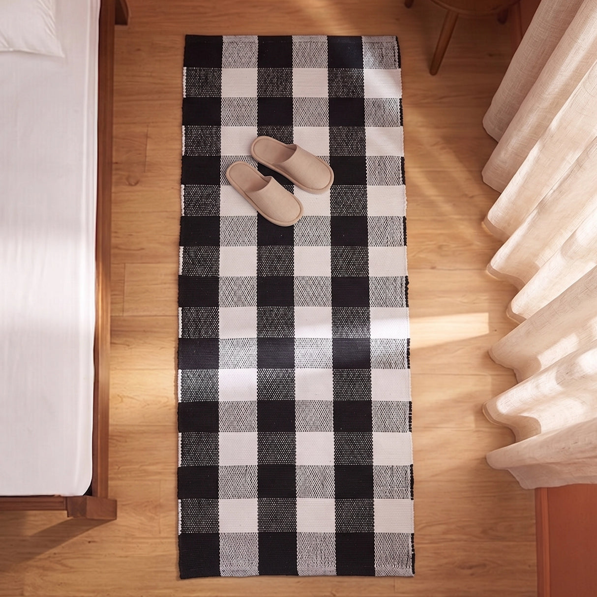 Breton Shadowplay - Plaid Cotton Rug (Black & White)