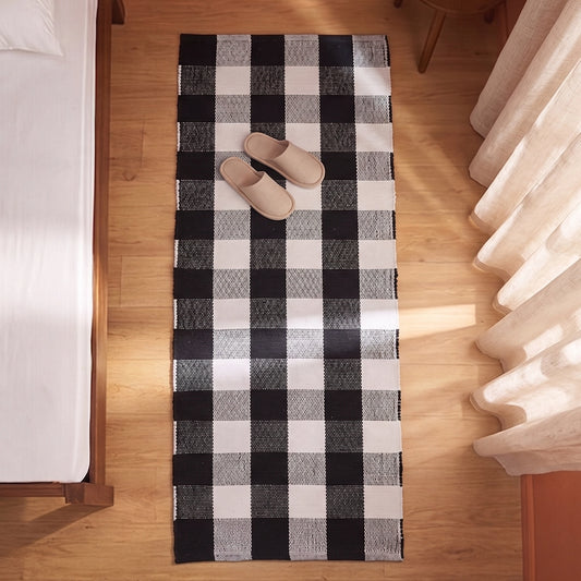 Breton Shadowplay - Plaid Cotton Rug (Black & White)Breton Shadowplay - Plaid Cotton Rug (Black & White)