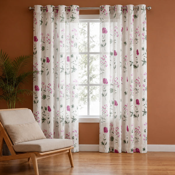 Imprimer Rosachic - Floral Printed Sheer Eyelet Curtain