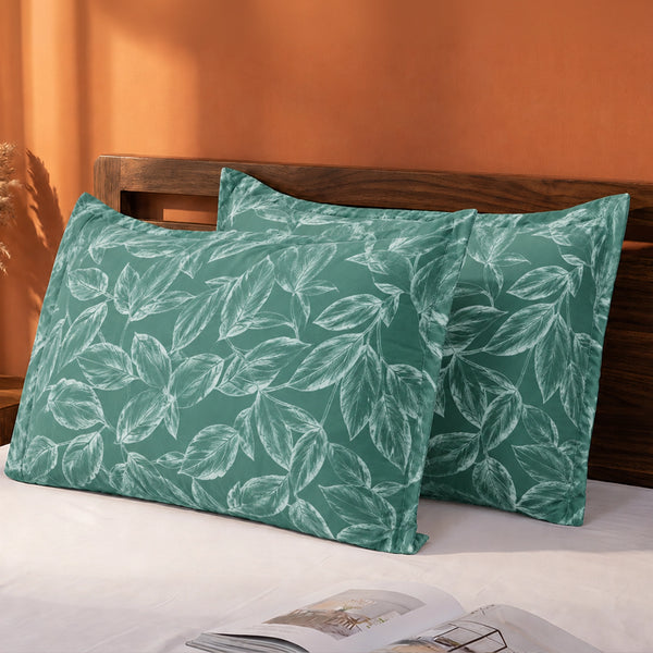 Imprimer Lilac - Leaf Printed Pillow Cover (Aqua Blue)