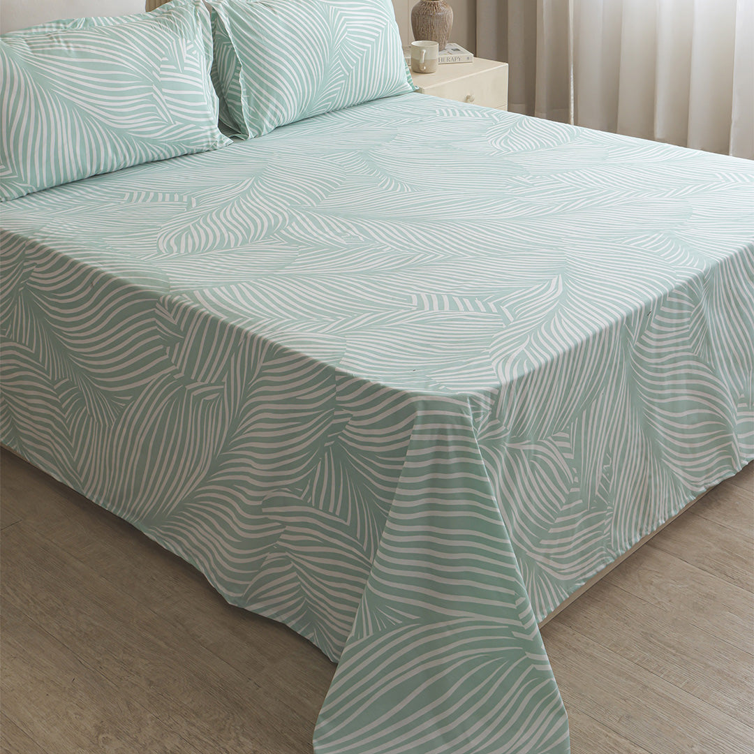 Mint Green Feather - Bedsheet (Green & White)