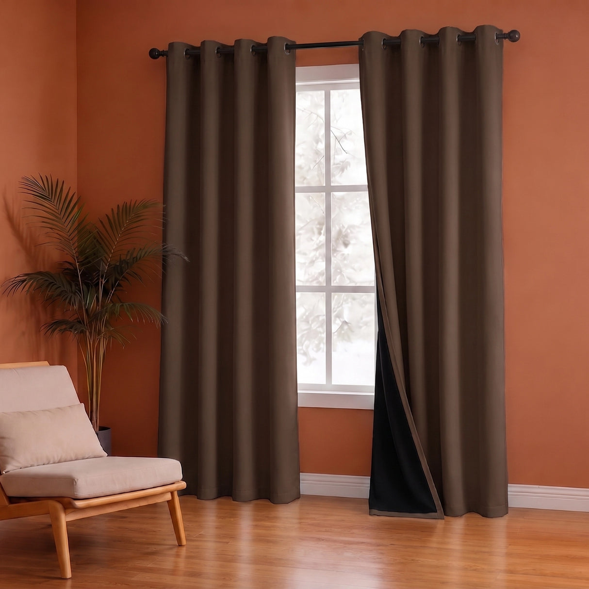 Fort Essential Abstract - Eyelet Black Backing Blackout Curtain (Brown)