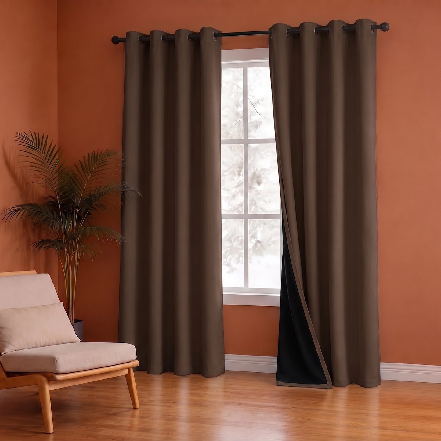 Fort Essential Abstract - Eyelet Black Backing Blackout Curtain (Brown)