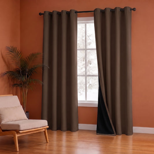 Fort Essential Abstract - Eyelet Black Backing Blackout Curtain (Brown)Fort Essential Abstract - Eyelet Black Backing Blackout Curtain (Brown)