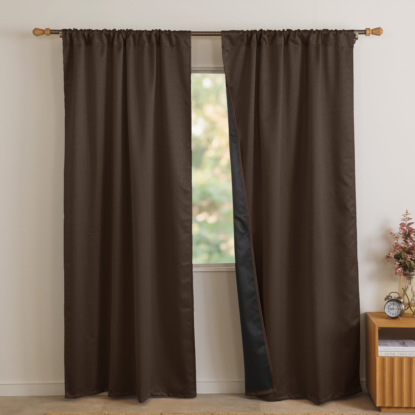 Brown Rod Pocket Solid Curtain