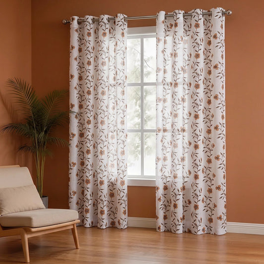 White Floral Velora Wines Eyelet Printed Sheer CurtainWhite Floral Velora Wines Eyelet Printed Sheer Curtain
