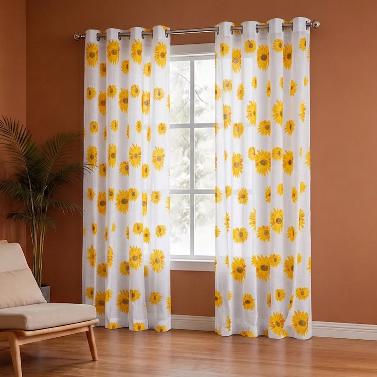 Imprimer Blooming Sunflowers - Printed Sheer Eyelet Curtain