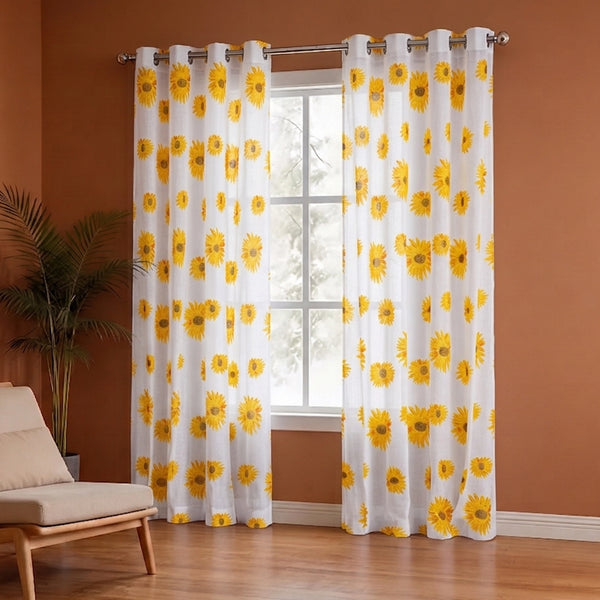 Imprimer Blooming Sunflowers - Printed Sheer Eyelet Curtain