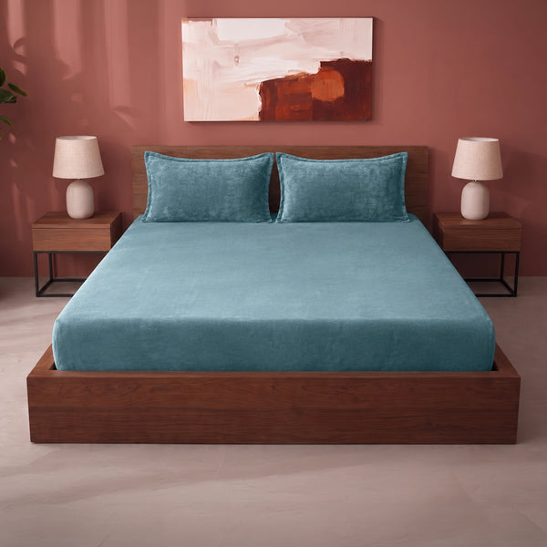 Homemonde Lightweight - Fleece Fitted Bedsheet (Frost Blue)