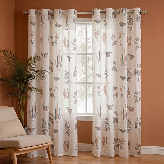 White Lunaria Garden Eyelet Printed Sheer CurtainWhite Lunaria Garden Eyelet Printed Sheer Curtain
