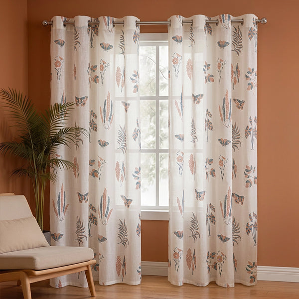 White Lunaria Garden Eyelet Printed Sheer Curtain
