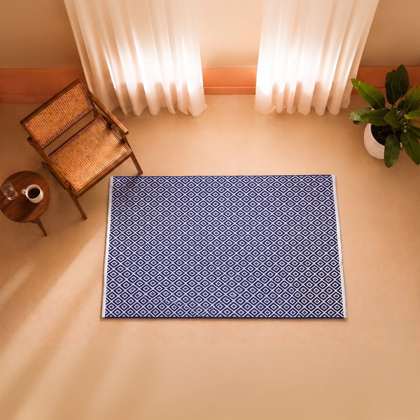 Tessitura Confetti - Diamond Cotton Rug (Blue & White)