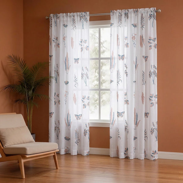 White Lunaria Garden Rod Pocket Printed Sheer Curtain