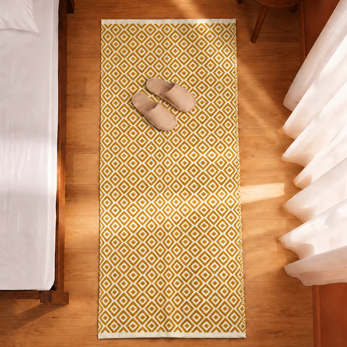 Tessitura Confetti - Diamond Cotton Rug (Mustard & White)
