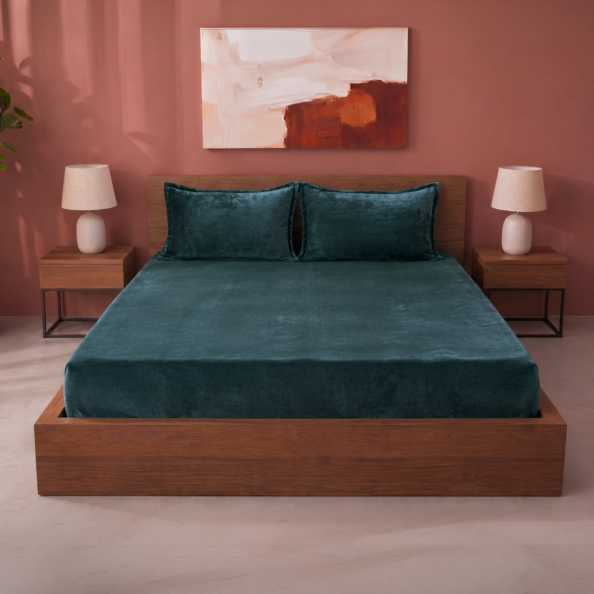 Homemonde Lightweight - Fleece Fitted Bedsheet (Emerald Green)