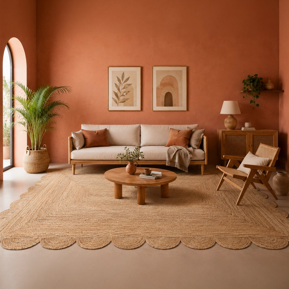 Natural Scalloped Jute Area Rug - Rectangular