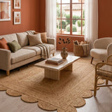 Natural Scalloped Jute Area Rug - Rectangular